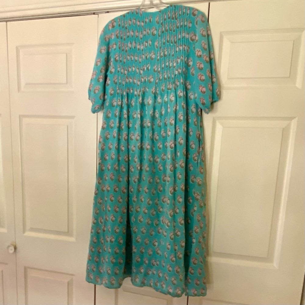 Dolma Floral Aqua Cotton Midi V neck Dress EUC - Picture 3 of 11